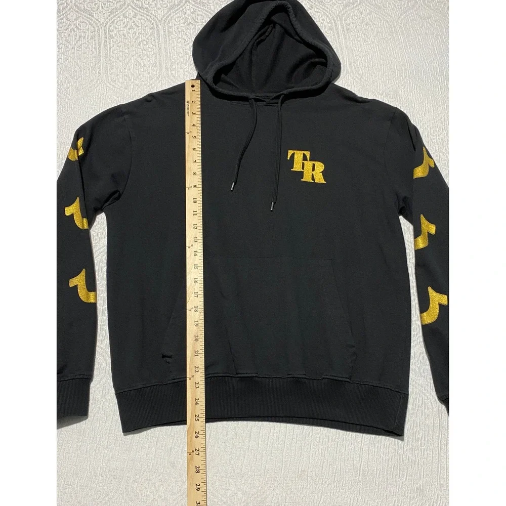 TRUE RELIGION Black Gold Logo Hoodie‎ Sweatshirt Hooded Pullover Mens Large